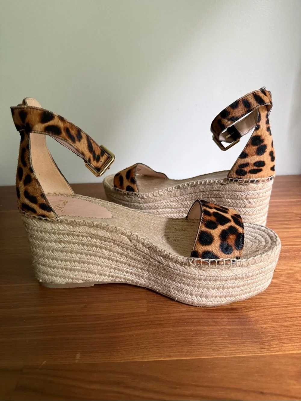 J.Crew Platform espadrille sandals in leopard calf hair, size 10